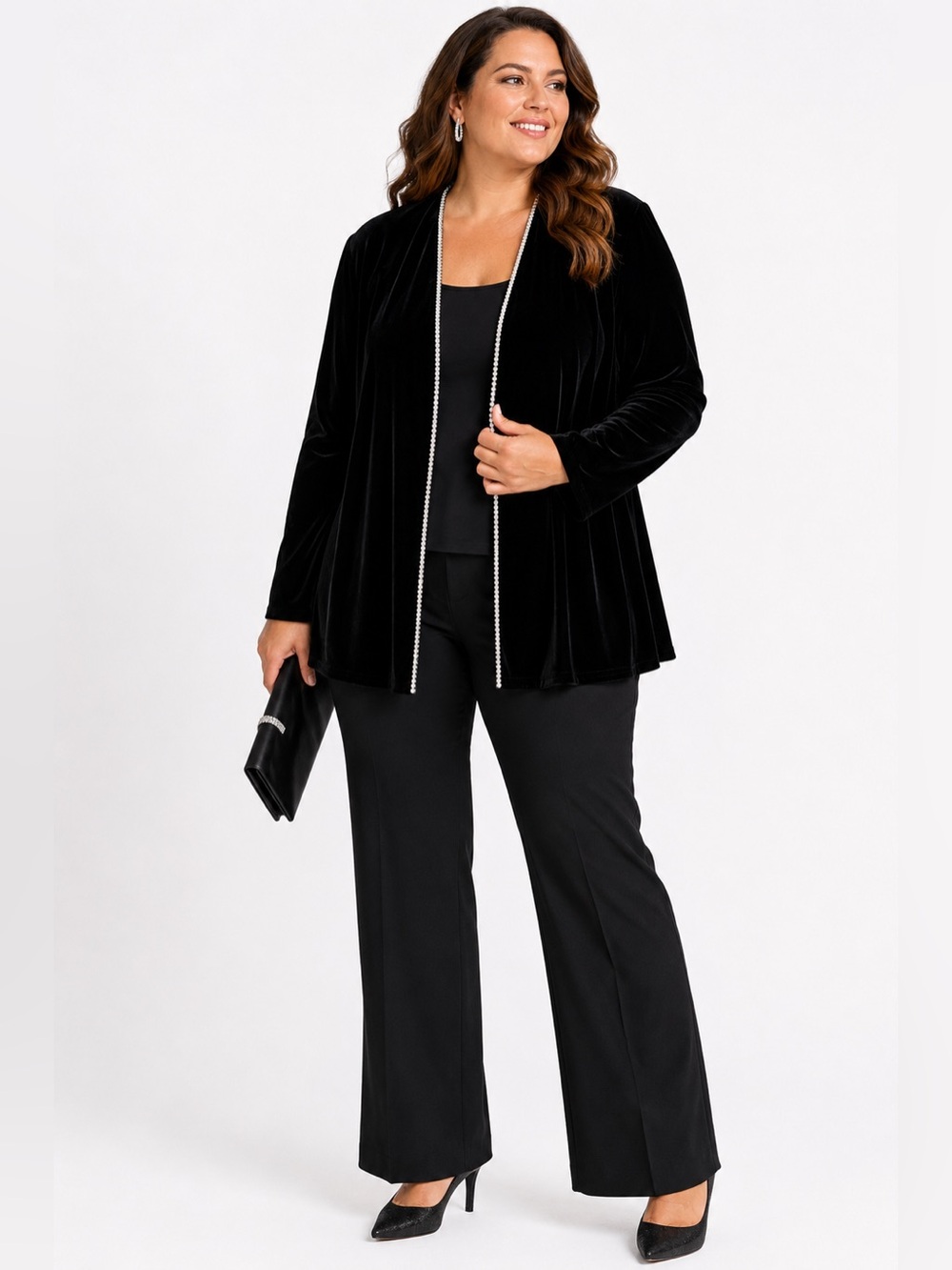 Onyx Nite Womens 16 Black Velvet Jacket Rhinestone Trim Evening Formal